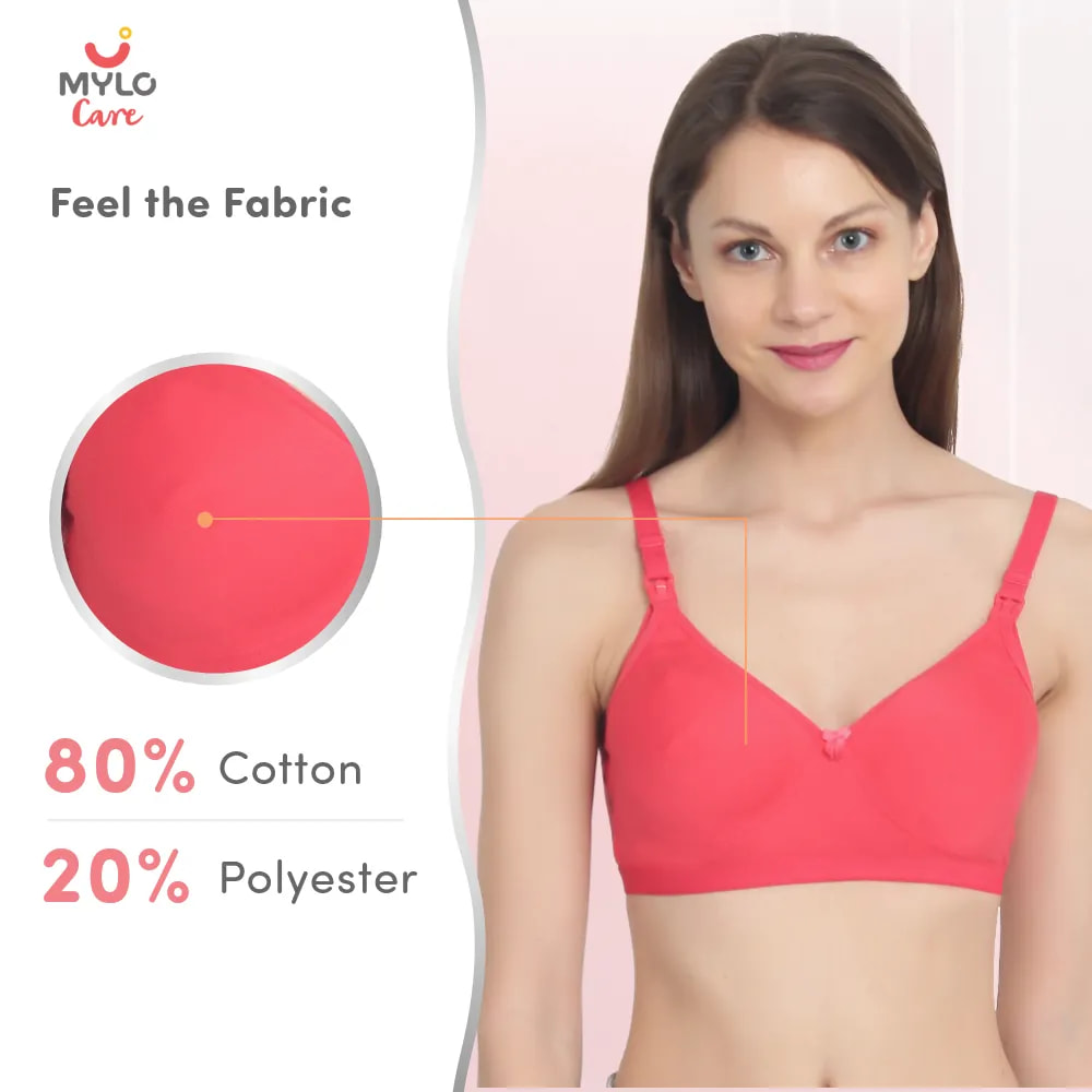 38B- Moulded Spacer Cup Maternity Bra/Feeding Bra with Free Bra Extender | Supports Growing Breasts | Eases Pumping & Feeding | Coral