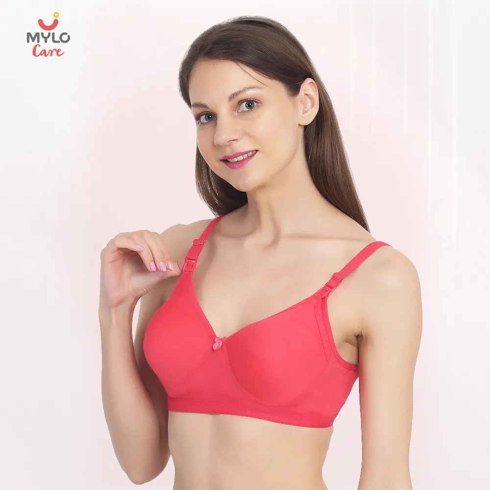 40B- Moulded Spacer Cup Maternity Bra/Feeding Bra with Free Bra Extender | Supports Growing Breasts | Eases Pumping & Feeding | Coral