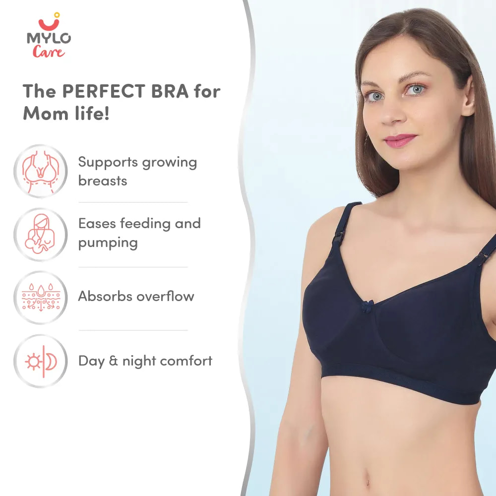 32B- Moulded Spacer Cup Maternity Bra/Feeding Bra with Free Bra Extender | Supports Growing Breasts | Eases Pumping & Feeding | Navy