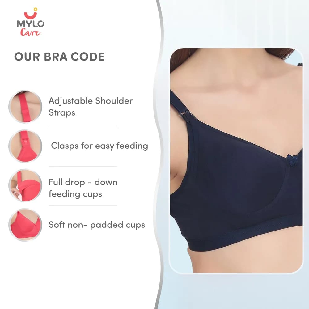 34B- Moulded Spacer Cup Maternity Bra/Feeding Bra with Free Bra Extender | Supports Growing Breasts | Eases Pumping & Feeding | Navy
