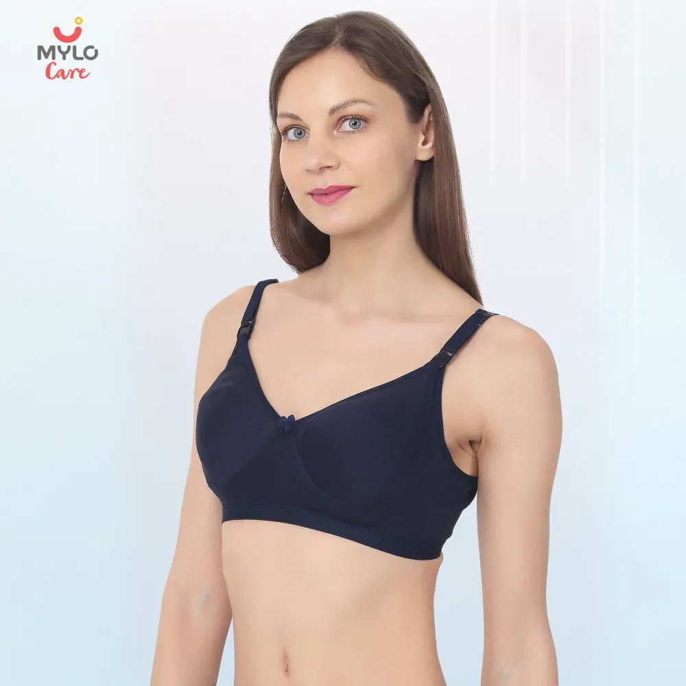 36B- Moulded Spacer Cup Maternity Bra/Feeding Bra with Free Bra Extender | Supports Growing Breasts | Eases Pumping & Feeding | Navy