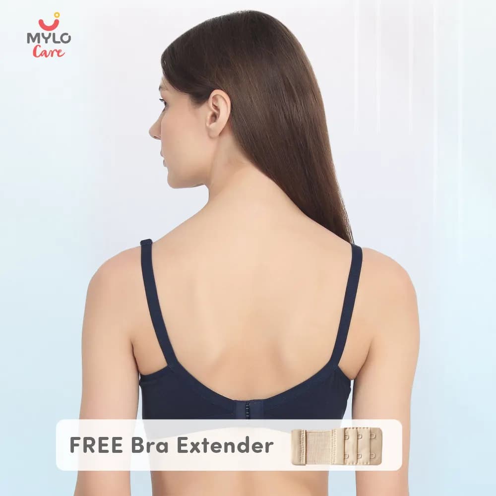 36B- Moulded Spacer Cup Maternity Bra/Feeding Bra with Free Bra Extender | Supports Growing Breasts | Eases Pumping & Feeding | Navy