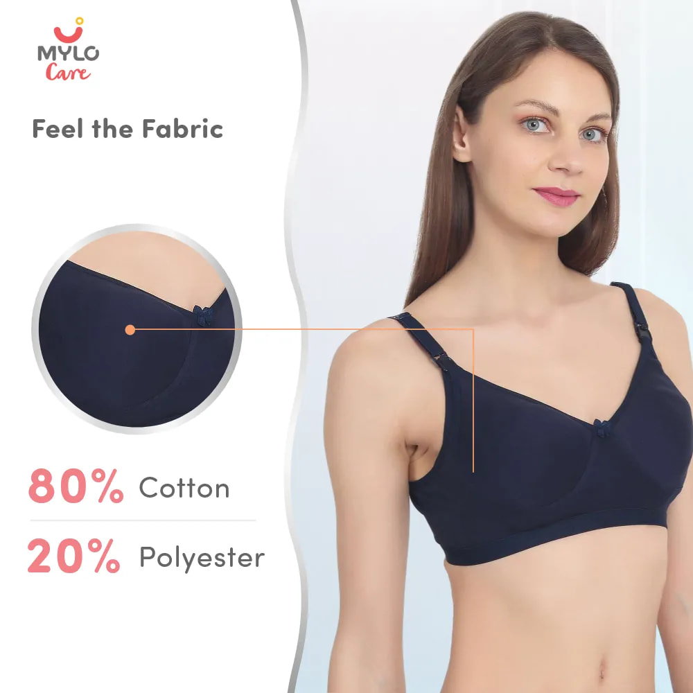 38B- Moulded Spacer Cup Maternity Bra/Feeding Bra with Free Bra Extender | Supports Growing Breasts | Eases Pumping & Feeding | Navy