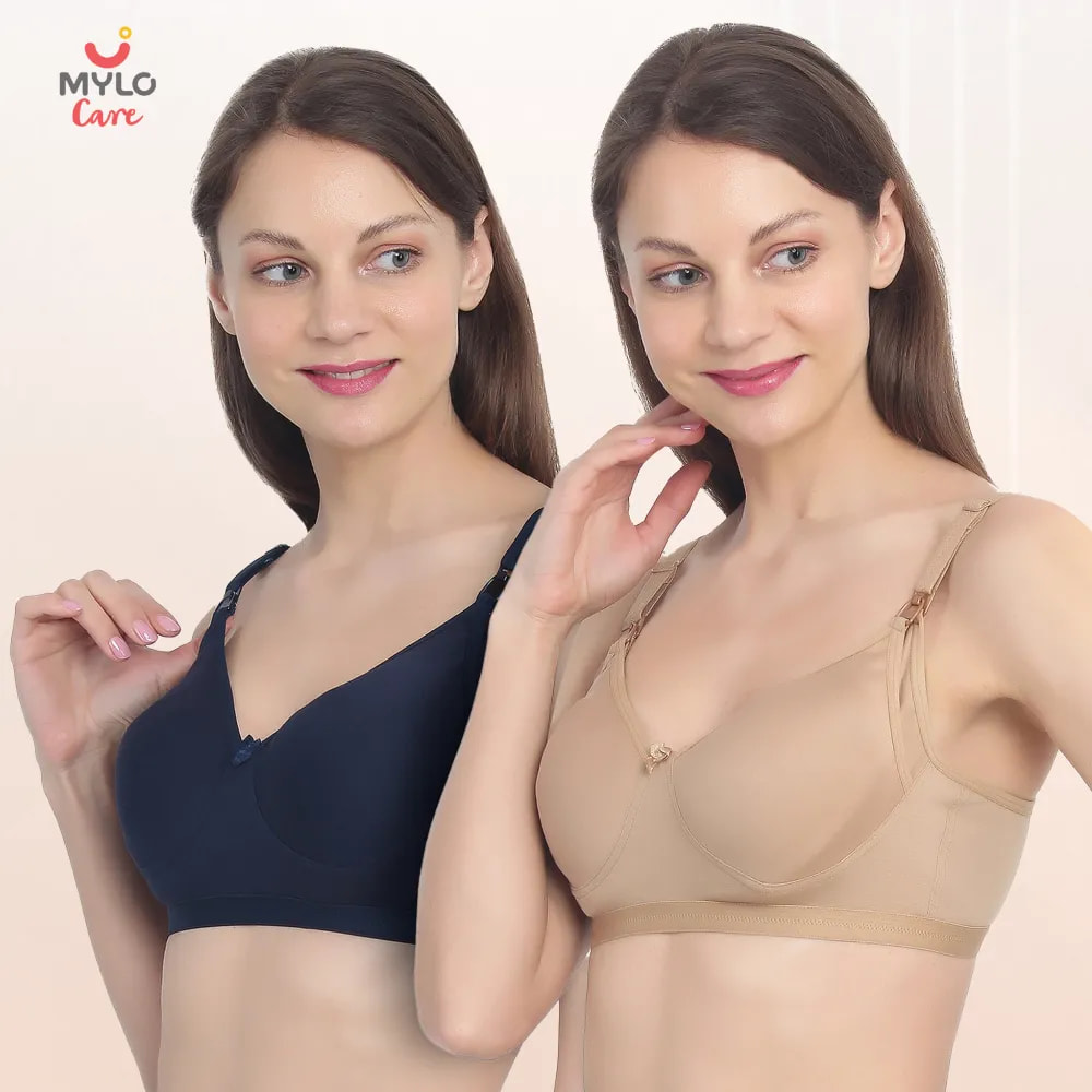 Moulded Spacer Cup Maternity Bra/Feeding Bra with Free Bra Extender | Supports Growing Breasts | Eases Pumping & Feeding | Skin, Navy 42B