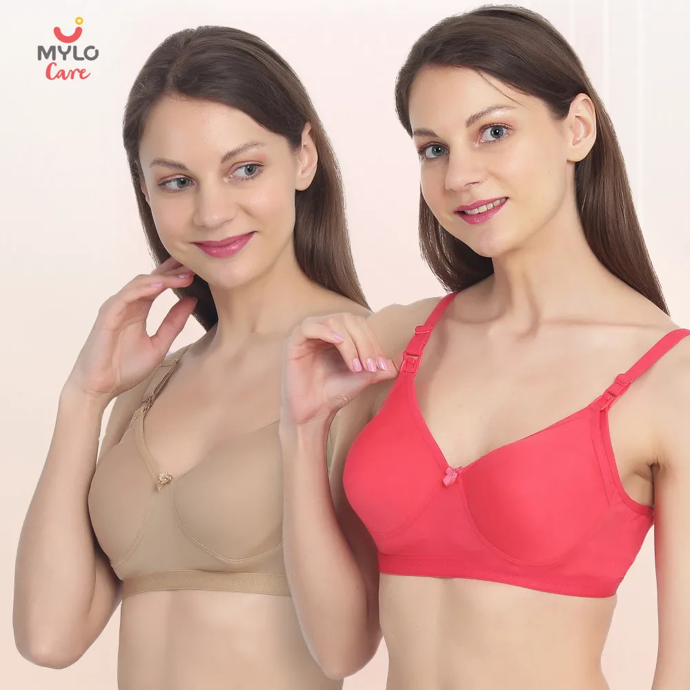 Moulded Spacer Cup Maternity Bra - Skin, Coral 32B (Pack of 2)