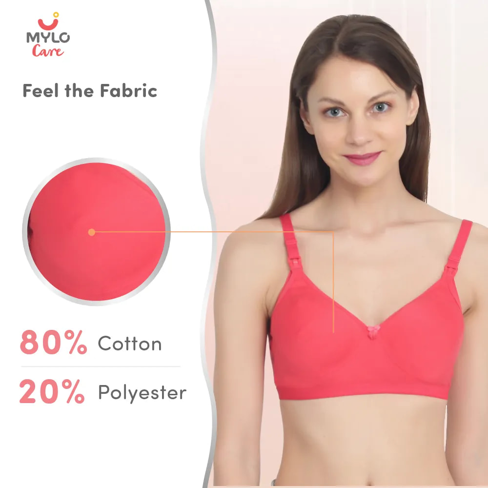 Moulded Spacer Cup Maternity Bra/Feeding Bra with Free Bra Extender | Supports Growing Breasts | Eases Pumping & Feeding | Skin, Coral 32B