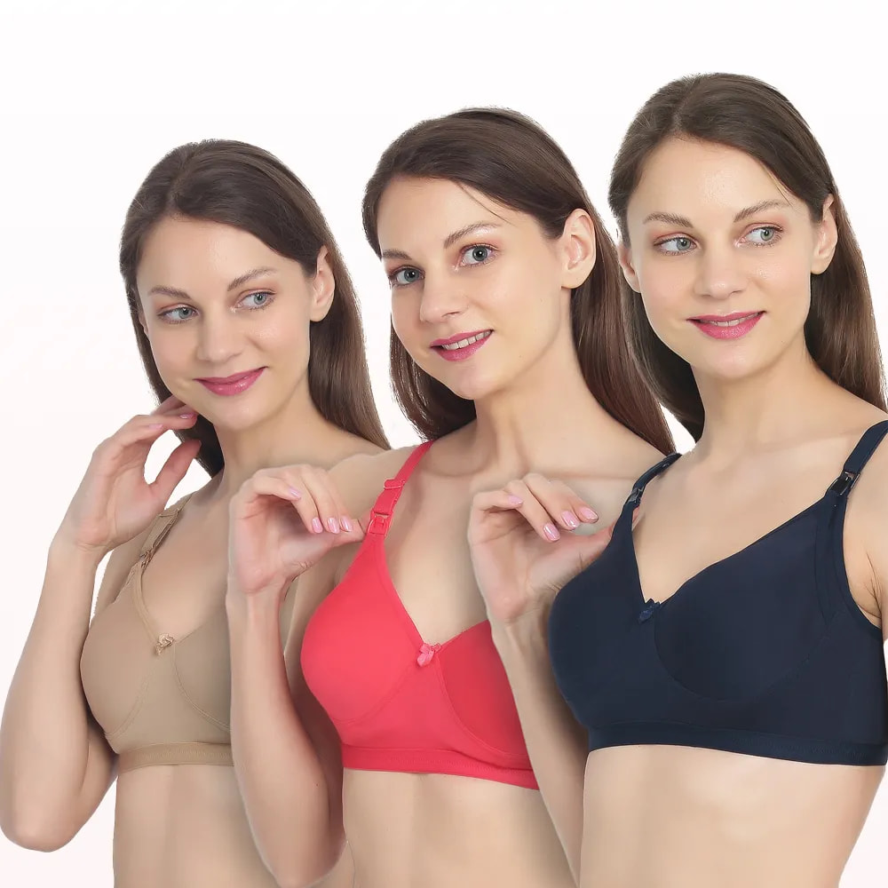 Moulded Spacer Cup Maternity Bra - Skin, Coral, Navy 32B (Pack of 3)