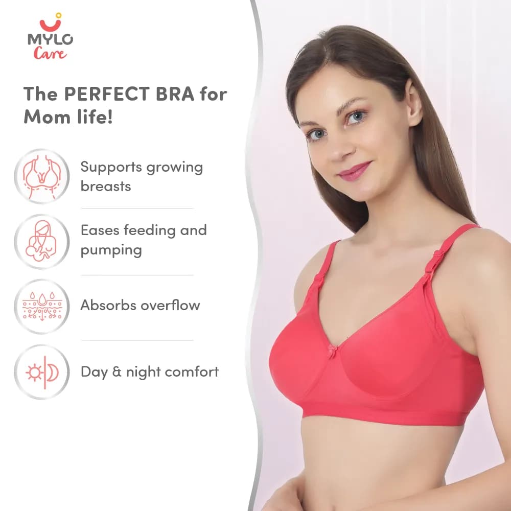 Moulded Spacer Cup Maternity Bra/Feeding Bra with Free Bra Extender | Supports Growing Breasts | Eases Pumping & Feeding | Skin, Coral, Navy 38B