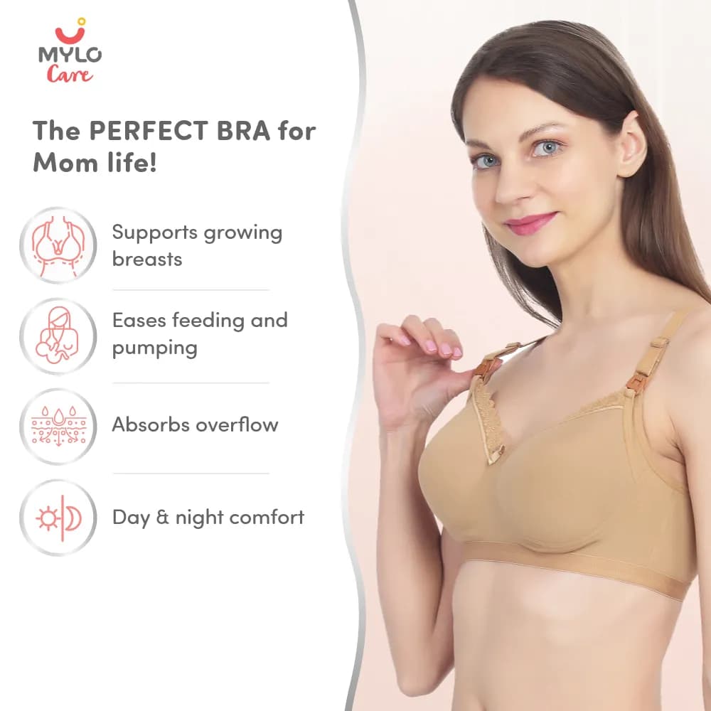 34B- Light Padded Maternity Bra/Non Wired Feeding Bra with Free Bra Extender | Supports Growing Breasts | Eases Pumping & Feeding | Skin