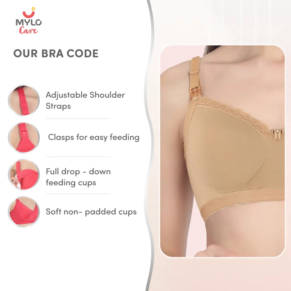 42B- Light Padded Maternity Bra/Non Wired Feeding Bra with Free Bra Extender | Supports Growing Breasts | Eases Pumping & Feeding | Skin