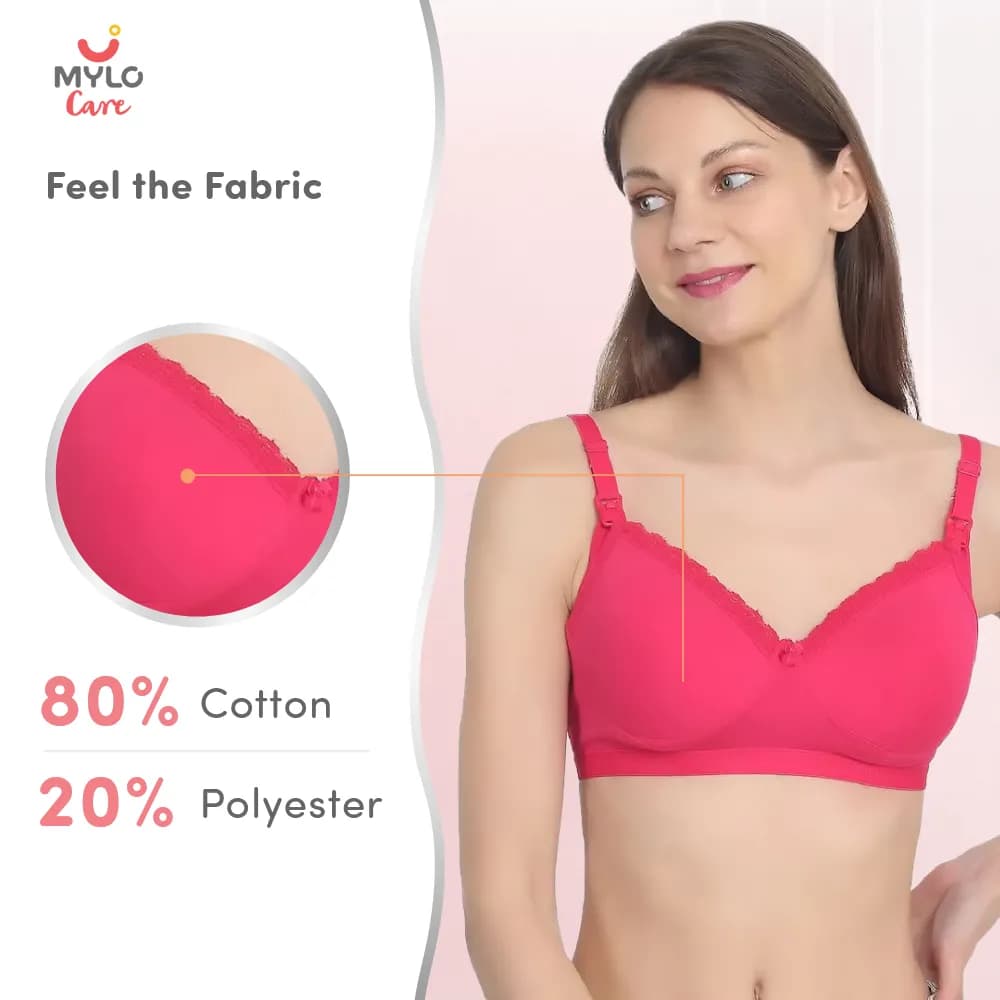 36B- Light Padded Maternity Bra/Non Wired Feeding Bra with Free Bra Extender | Supports Growing Breasts | Eases Pumping & Feeding | Fuchsia