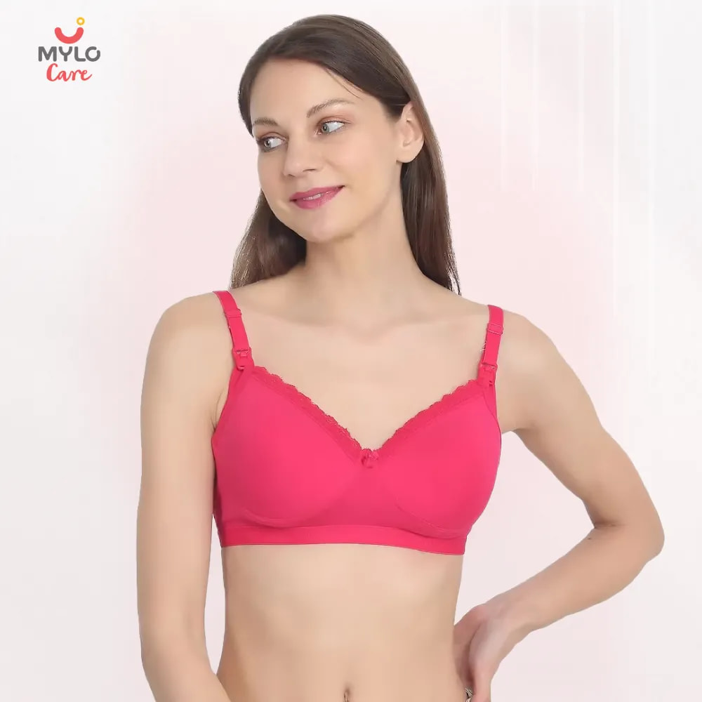 42B- Light Padded Maternity Bra/Non Wired Feeding Bra with Free Bra Extender | Supports Growing Breasts | Eases Pumping & Feeding | Fuchsia