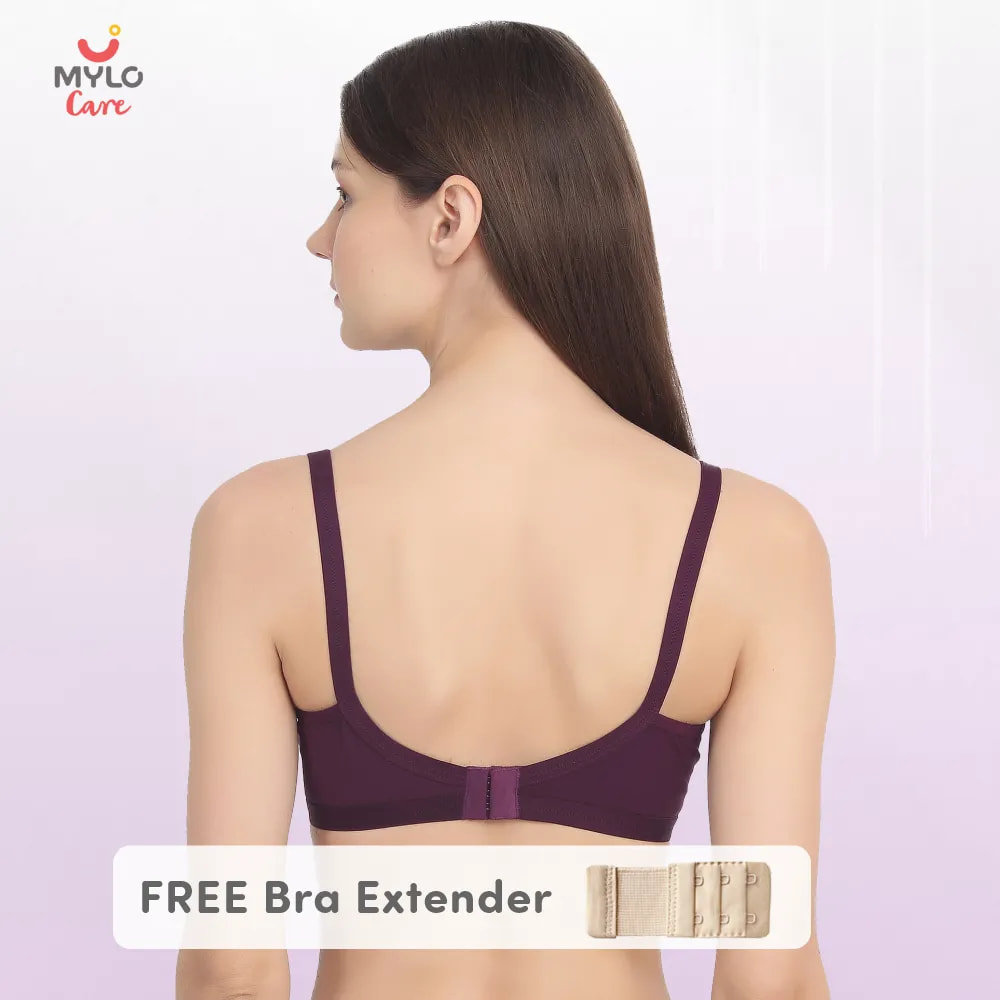 32B- Light Padded Maternity Bra/Non Wired Feeding Bra with Free Bra Extender | Supports Growing Breasts | Eases Pumping & Feeding | Plum