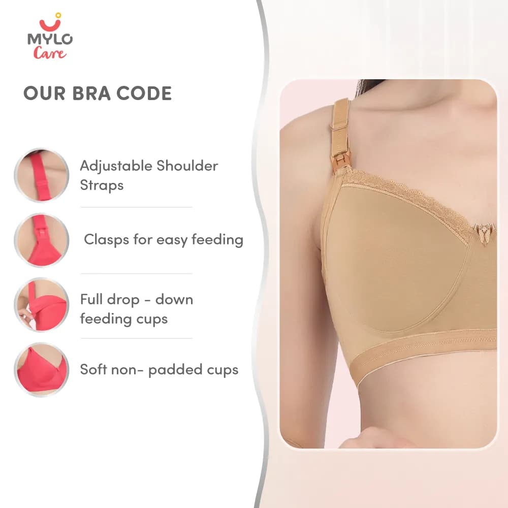 Light Padded Maternity Bra/Feeding Bra Pack of 2 with Free Bra Extender | Supports Growing Breasts | Eases Pumping & Feeding | Skin, Fuchsia 38B