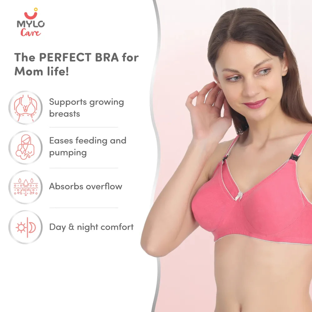 Maternity/Nursing Moulded Cup Extra Comfort Bra with free Bra Extender (Pack of 3) - Pink,Blue, DustyGrey- 32B 