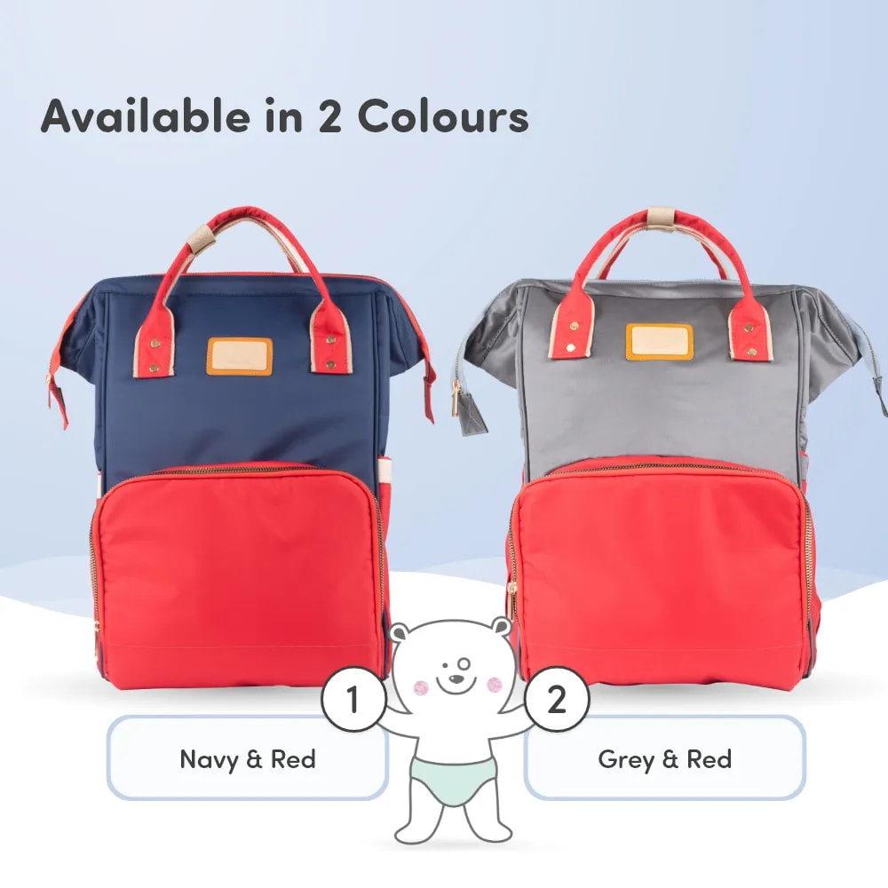 Baby Diaper Bag With Dry/Wet Pockets | Multifunctional 12 Pocket Stylish Diaper Bag Backpack | Water-Resistant | Free Diaper Pouch - Navy & Red