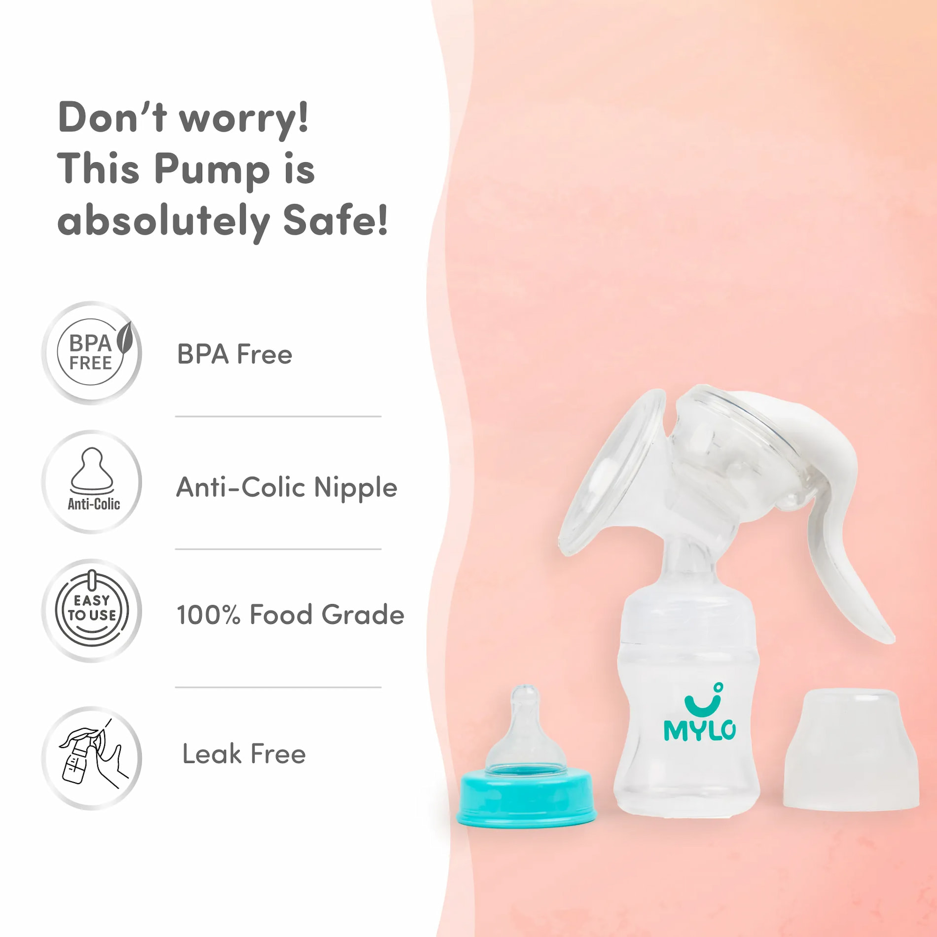 Manual Breast Pump For Feeding Mothers | Anti Colic & BPA Free | Compact & Lightweight | Easy to hold | Easy to Clean | With Bottle (150 ml)