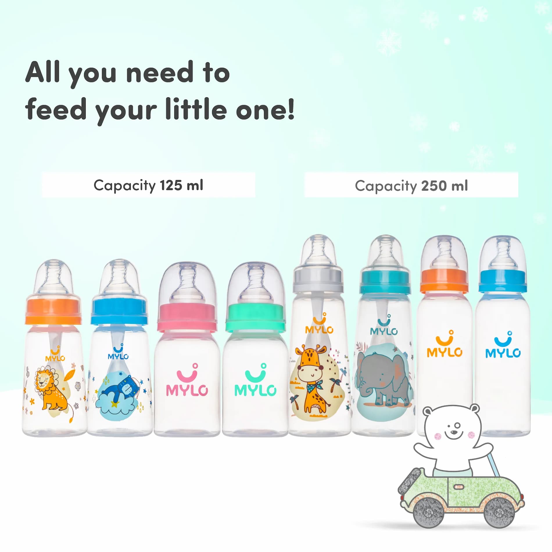 2-in-1 Baby Feeding Bottle | BPA Free with Anti-Colic Nipple | Feels Natural Baby Bottle | Easy Flow Neck Design - Green 125ml