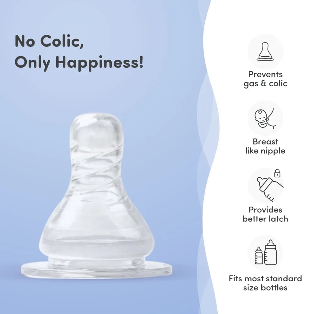 Feels Natural Anti Colic Slow (S) Flow Grooved Baby Nipple | BPA Free | Breast-Like Nipple | Food Grade Material | Wide Base for Better Latch | Can be Sterilized | Microwave Safe | Fits Most Standard Bottles - Pack of 2