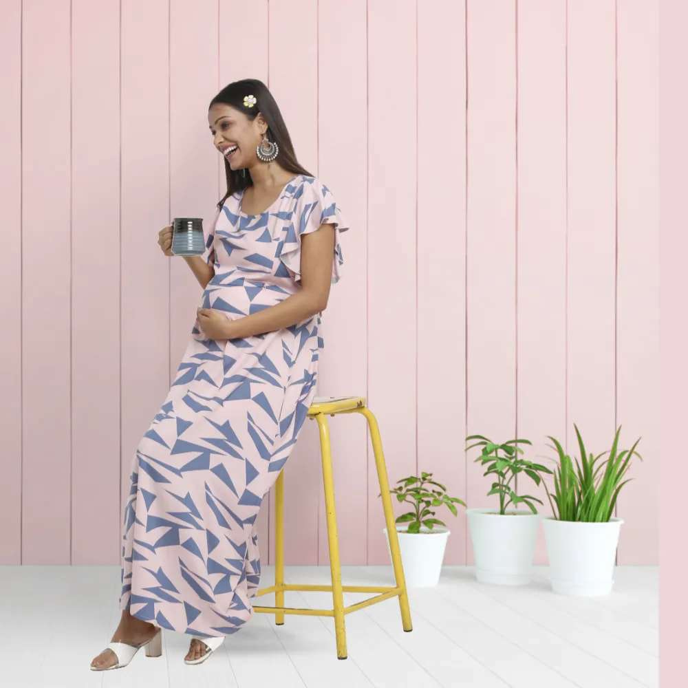 Maternity Dress - L - Geometric - Pink