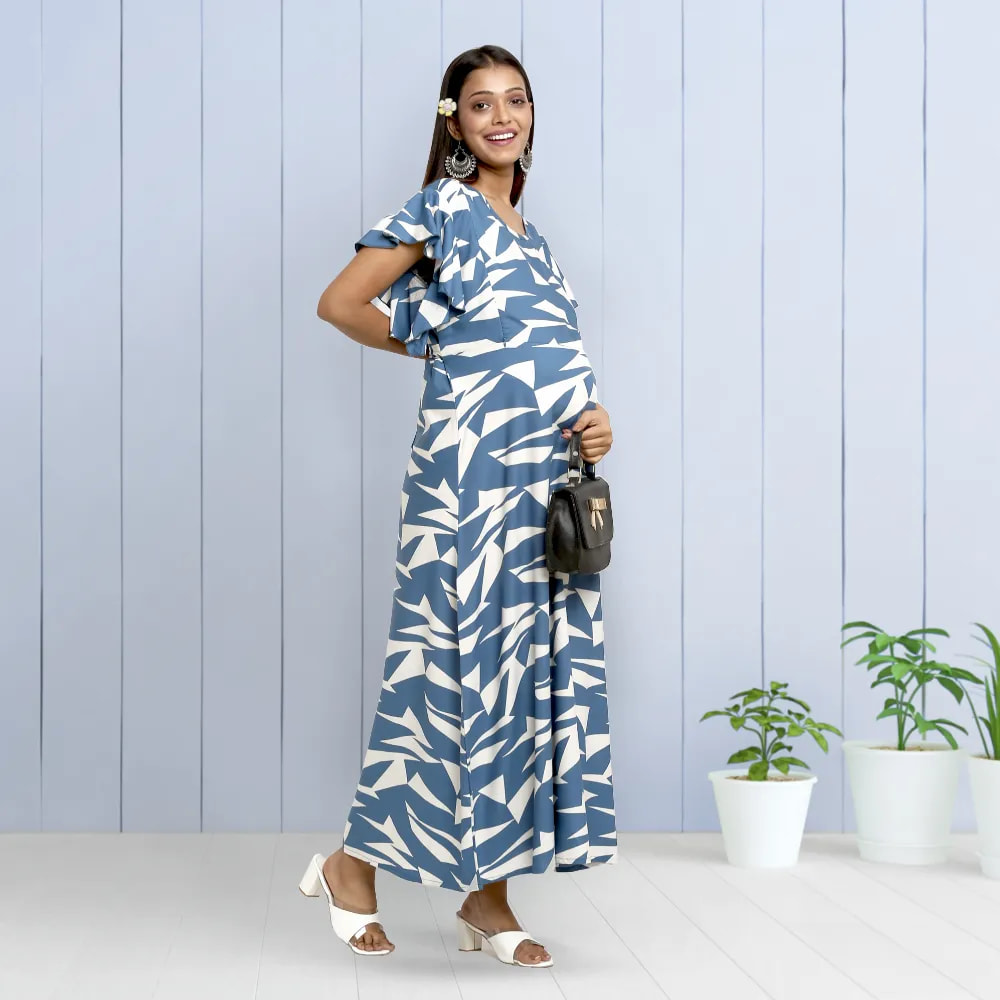 Maternity Dress - L - Geometric - Blue