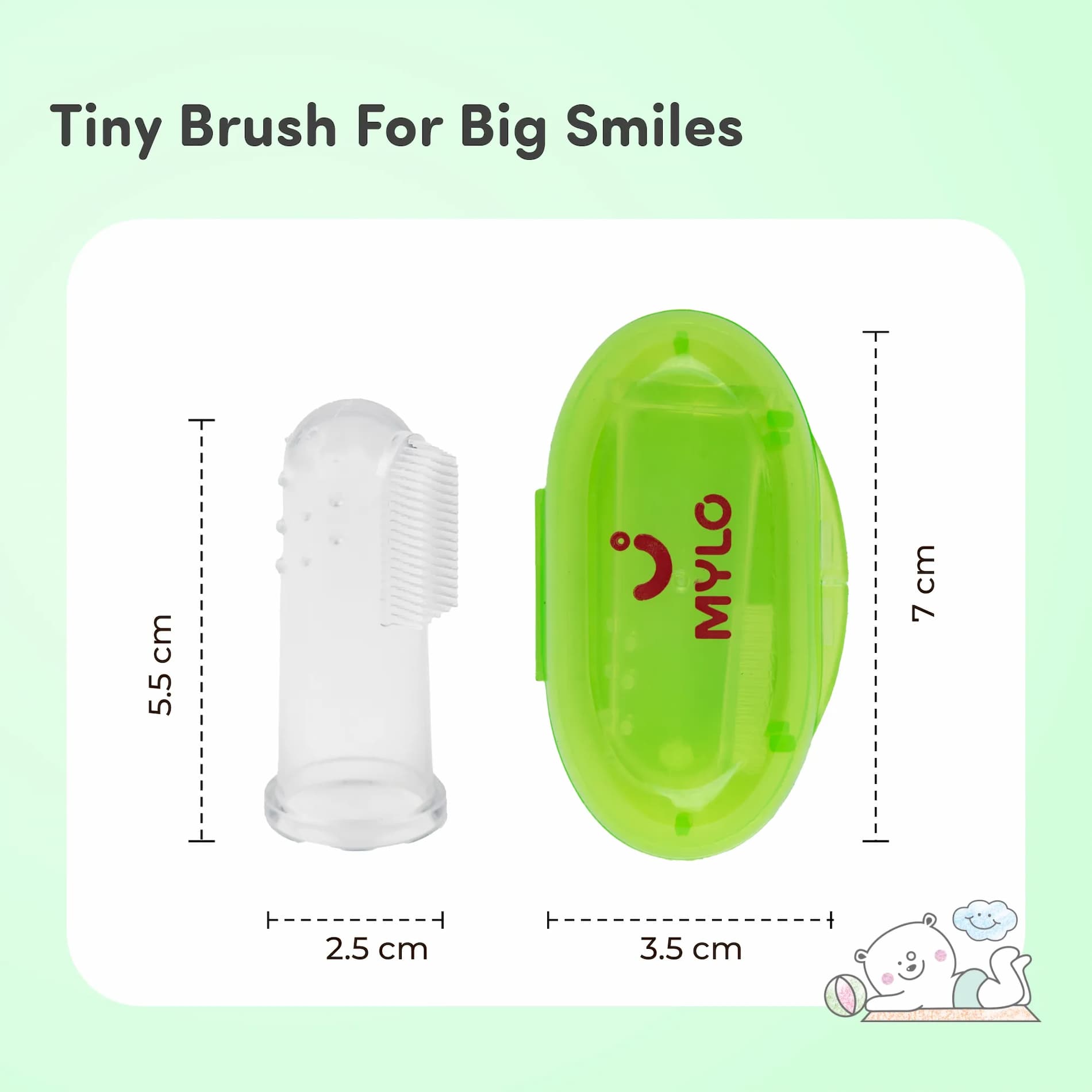 Baby Toothbrush | Silicone Finger Toothbrush & Tongue Cleaner | Relieves Teething Discomfort | BPA Free - Green (3M-3Y) Pack of 1
