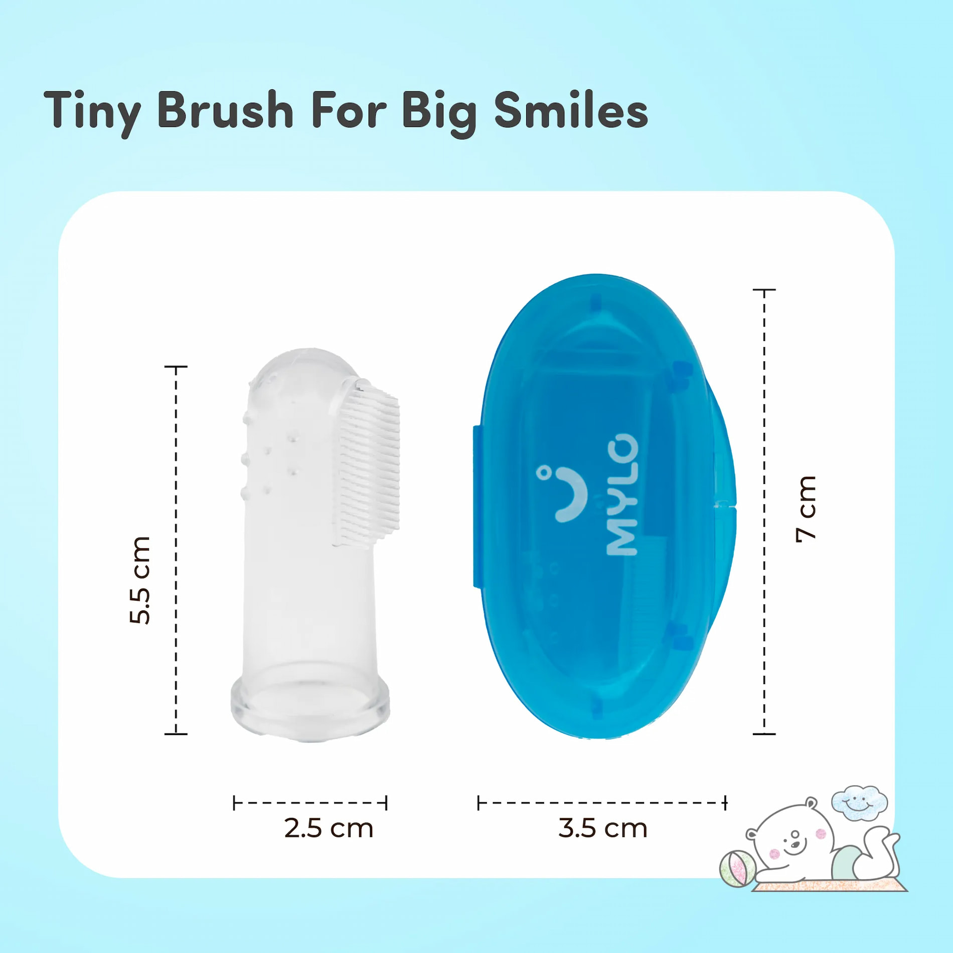Baby Toothbrush | Silicone Finger Toothbrush & Tongue Cleaner | Relieves Teething Discomfort | BPA Free - Blue (3M-3Y) Pack of 2