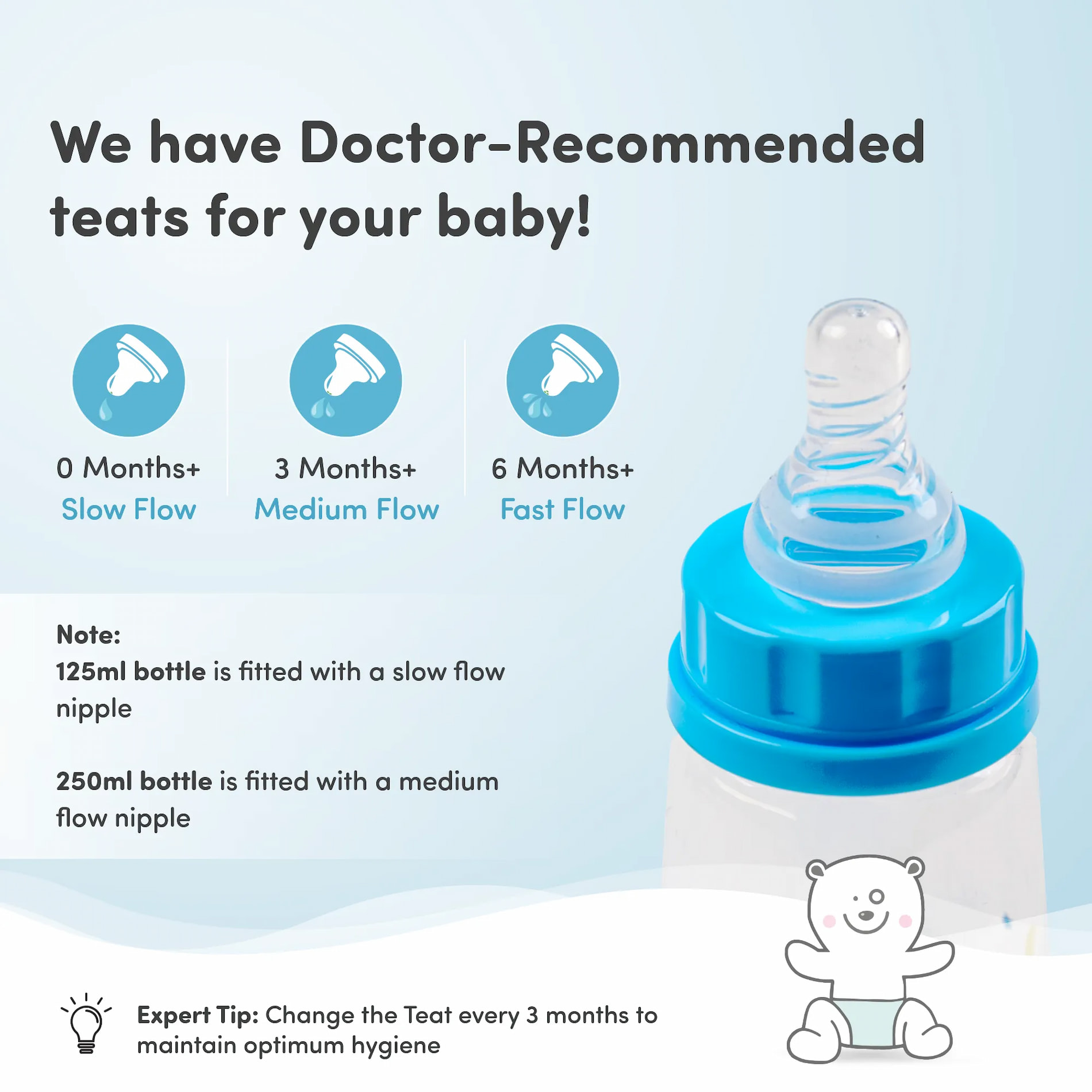 2-in-1 Baby Feeding Bottle | BPA Free with Anti-Colic Nipple & Spoon | Easy Flow Neck Design - Bear & Giraffe 125ml & 250ml