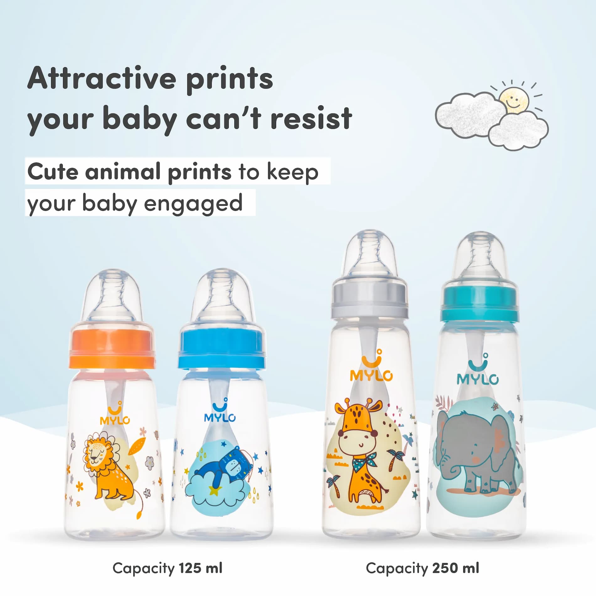 2-in-1 Baby Feeding Bottle | BPA Free with Anti-Colic Nipple & Spoon | Easy Flow Neck Design - Bear & Orange 125ml & 250ml
