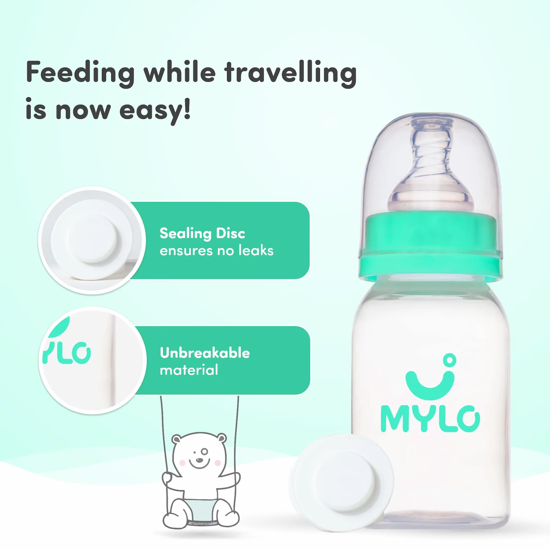2-in-1 Baby Feeding Bottle | BPA Free with Anti-Colic Nipple | Easy Flow Neck Design - Green & Blue 125ml & 250ml