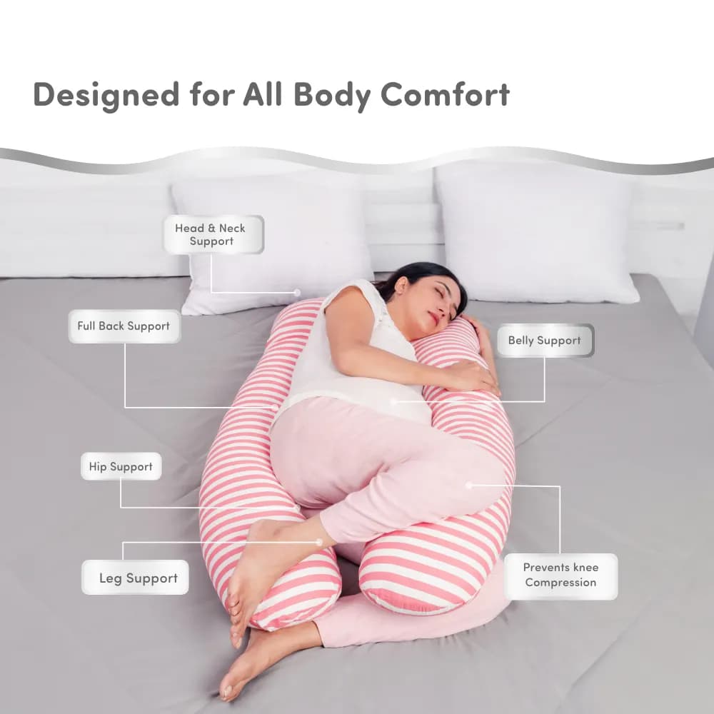 Pregnancy Pillows for Sleeping | Pregnancy Pillow C Shape | Provides Belly Support | Helps Reduce Pressure on Spine | Coral Stripes