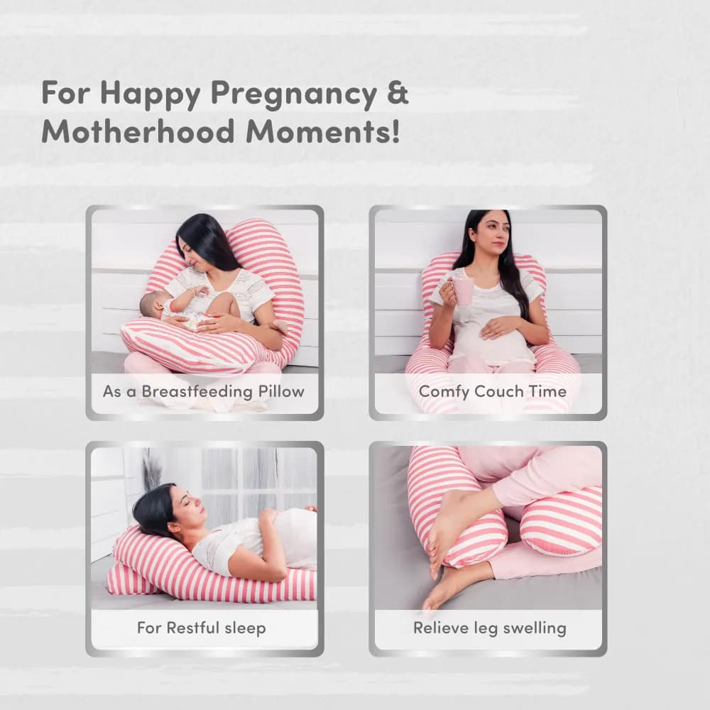 Pregnancy Pillows for Sleeping | Pregnancy Pillow C Shape | Provides Belly Support | Helps Reduce Pressure on Spine | Coral Stripes