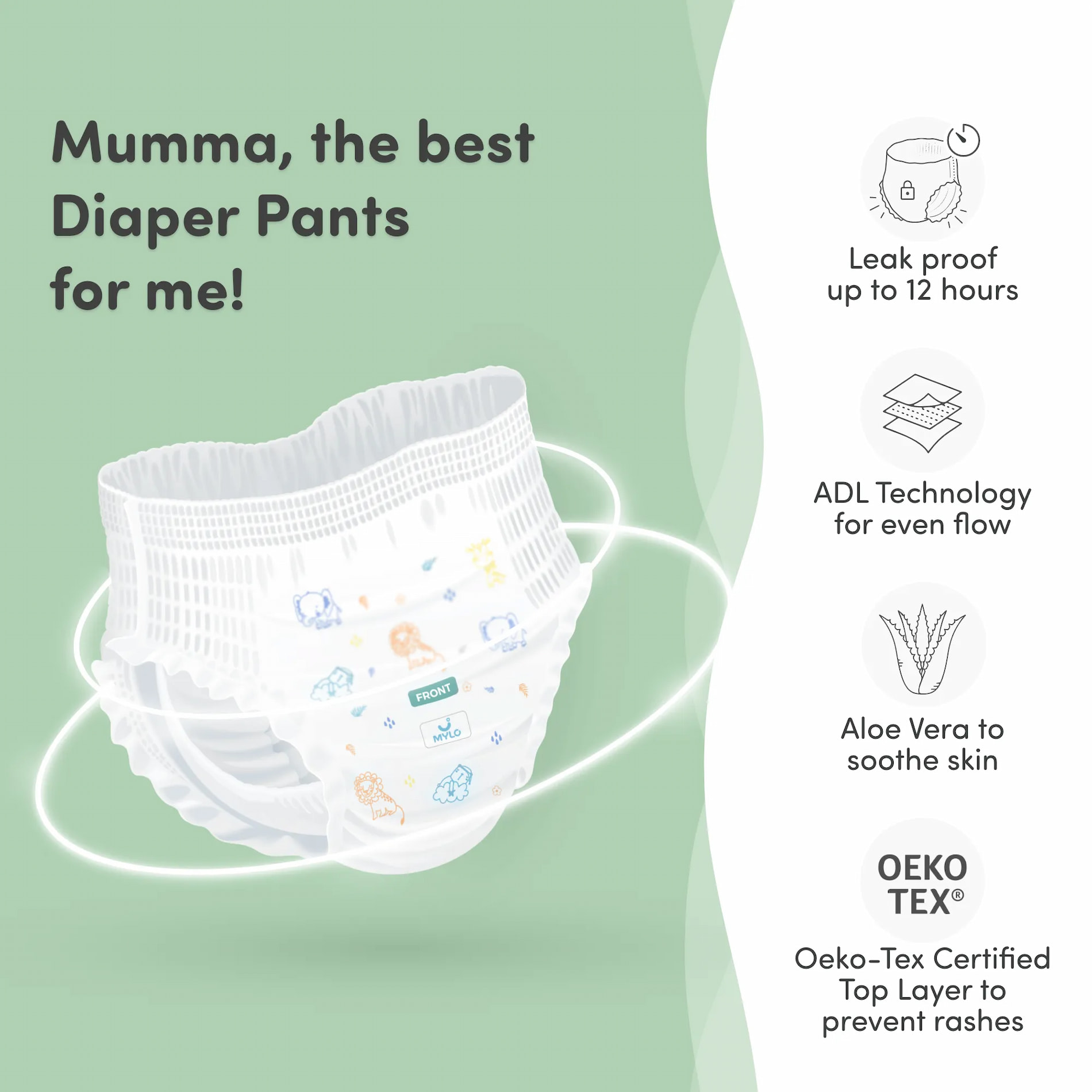 Mylo Baby Baby Diaper Pants Small (S) Size, 4-8 kgs with ADL Technology - 10 Count - 12 Hours Protection