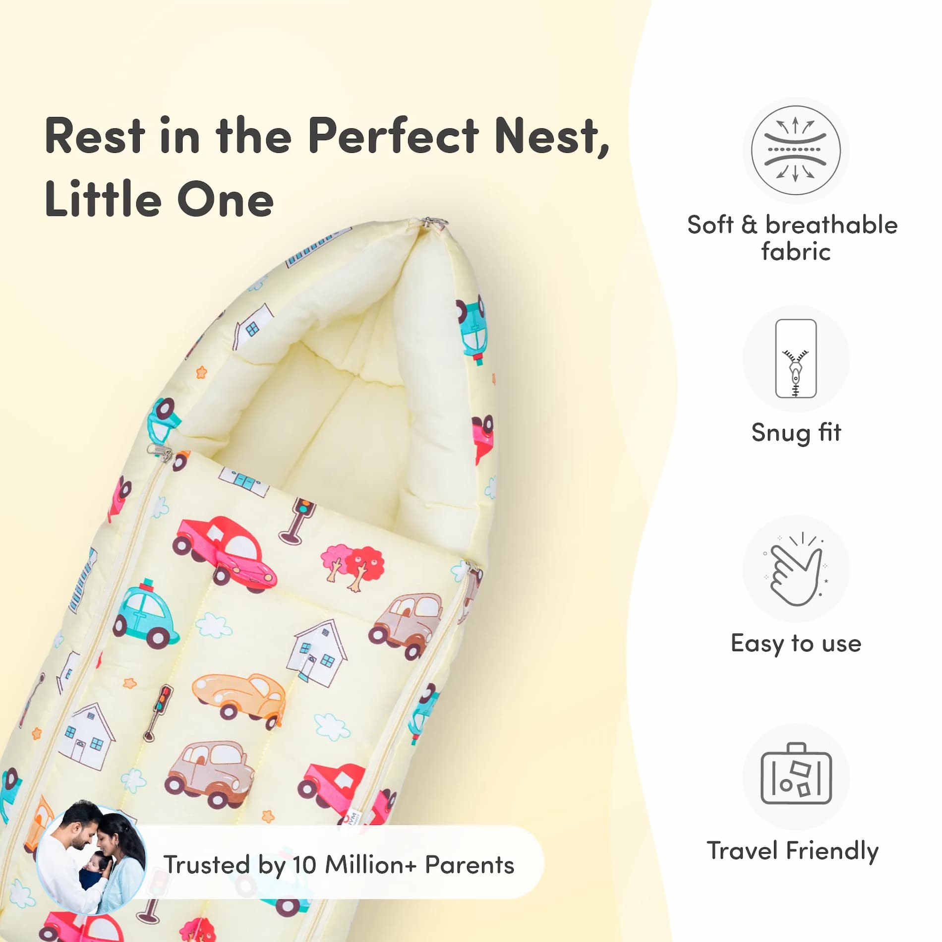 Baby 4–in-1 Soft & Snuggly Baby Sleeping Bag/Baby Carry Nest with 3-way Zip Opening | Soft & Breathable | Head-to-toe comfort - Kids Car