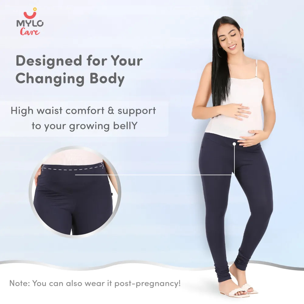 Stretchable Maternity Leggings for Women | Comfortable, Soft & Gentle on the Skin | Ideal for Pre & Post Delivery - Navy - M