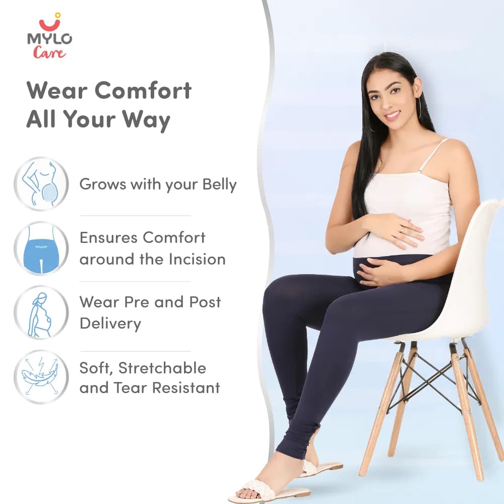Stretchable Maternity Leggings for Women | Comfortable, Soft & Gentle on the Skin | Ideal for Pre & Post Delivery - Navy - XL