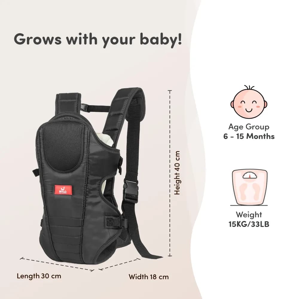 Premium Baby Carrier Bag for 6-15 Months | 3 Comfortable Carrying Positions | Ergonomically Designed | Lightweight & Adjustable - Black
