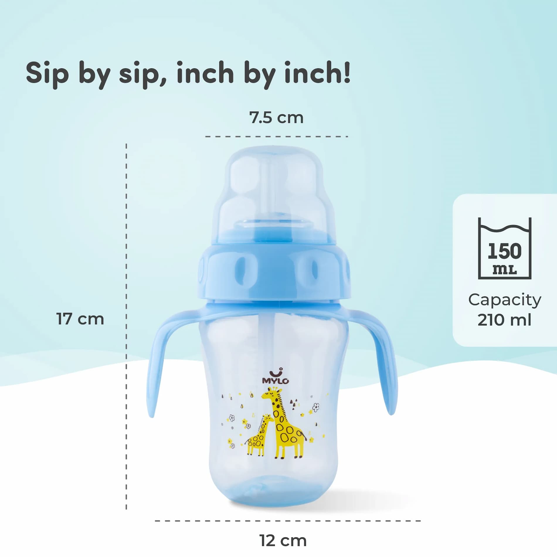 Baby Sipper | 2-in-1 Convertible Sipper with Spout & Straw | Sipper Bottle for Kids - 210ml - BPA-Free (Blue)