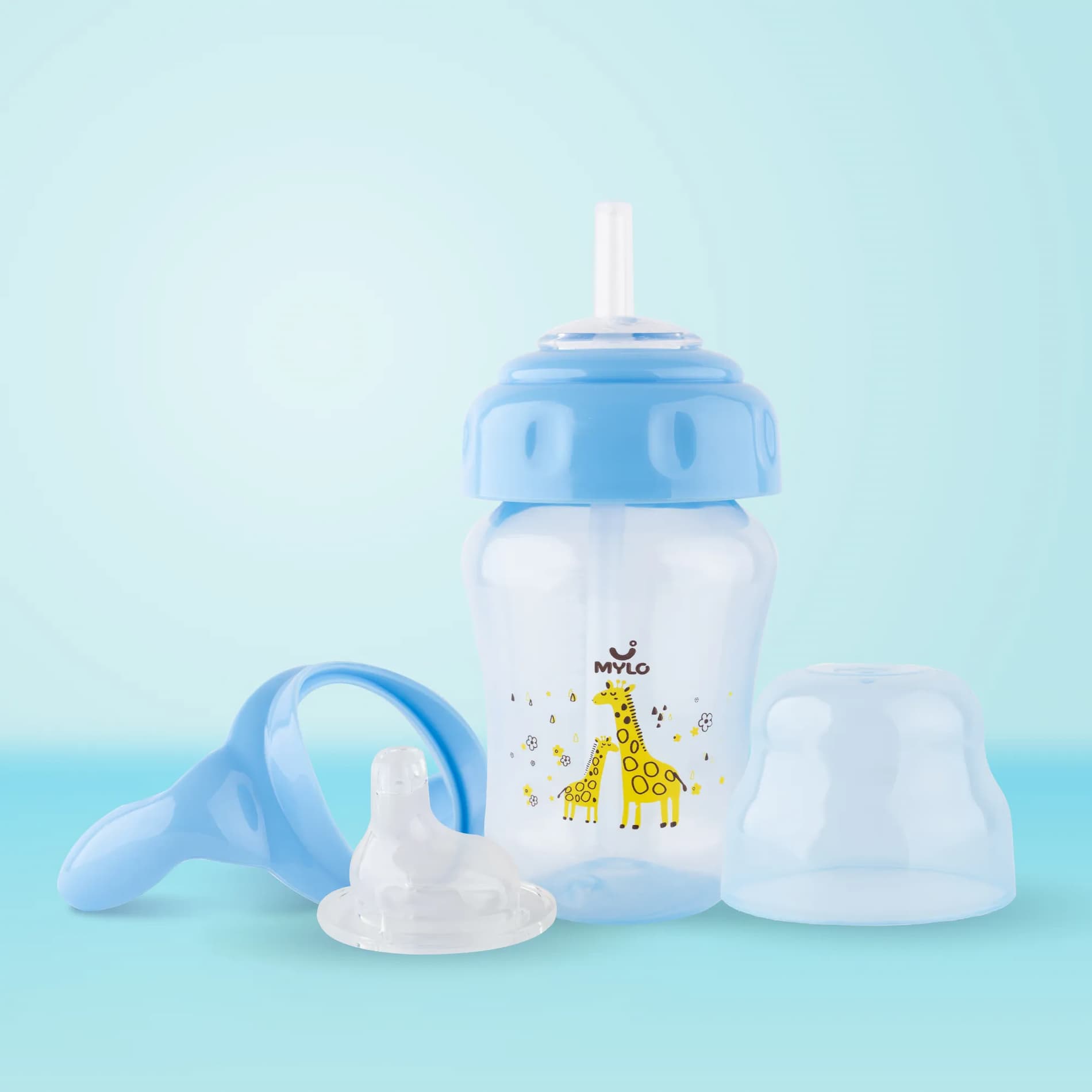 Baby Sipper | 2-in-1 Convertible Sipper with Spout & Straw | Sipper Bottle for Kids - 210ml - BPA-Free (Blue)