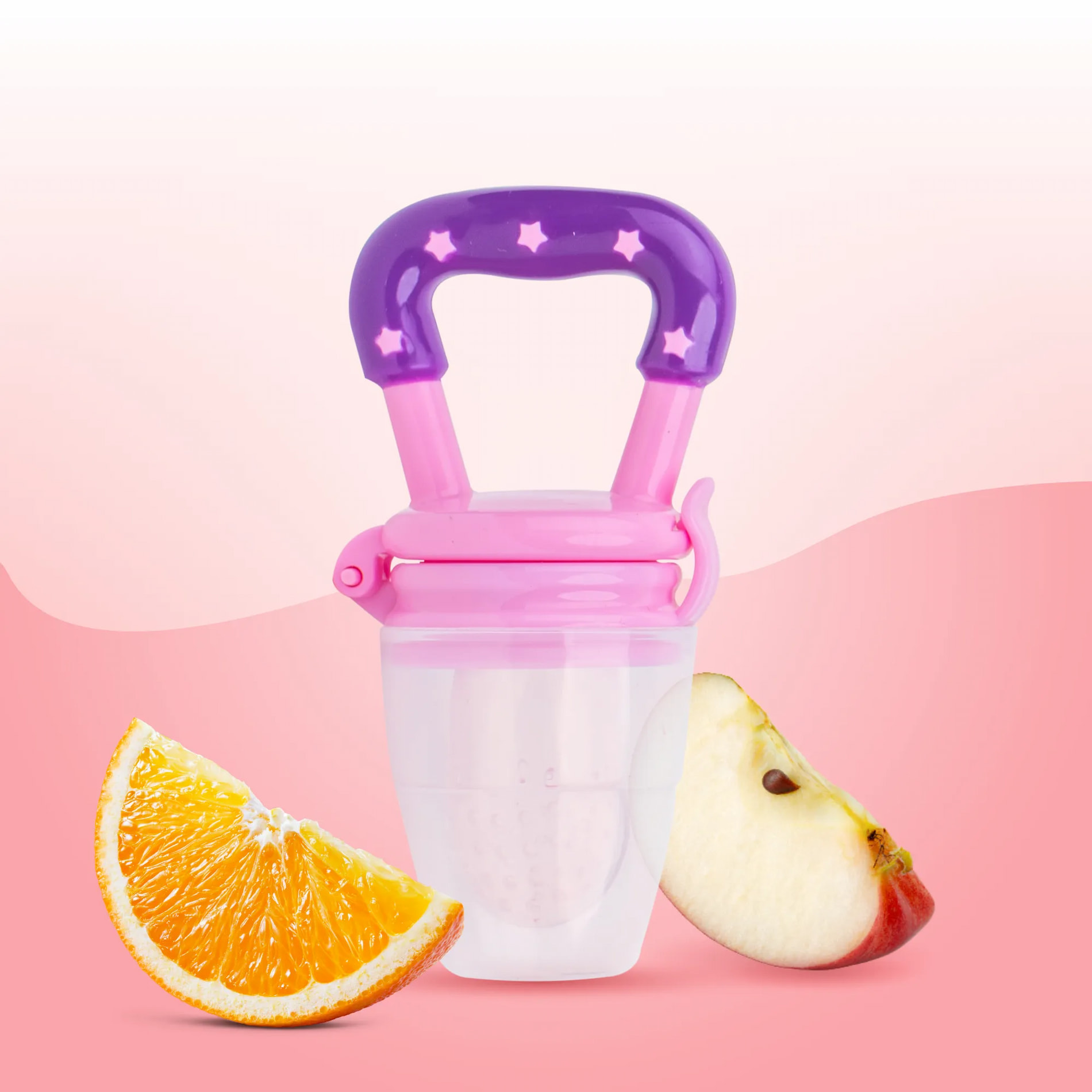 Feels Natural Ultra Soft Fruit & Food Nibbler- Pink | Convenient to Introduce Fruits & Veggies to Baby | Ultra-soft Silicone Mesh for Easy Chewing | Easy One Snap Filling | Helps Relieve Teething Discomfort