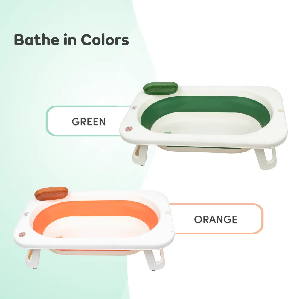 Baby Kenzo 2-in-1 Foldable Bathtub with Temperature Sensor for 6 Months - 3 Years | Up to 20Kgs Weight Capacity | EN Certified (Green)