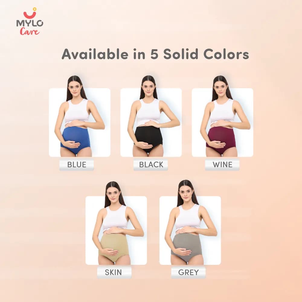 High Waist Maternity Panty for Pregnancy & Post-Delivery | Anti-Microbial with Comfy Adjustable Waistband - Skin & Black - XXL - Pack of 2