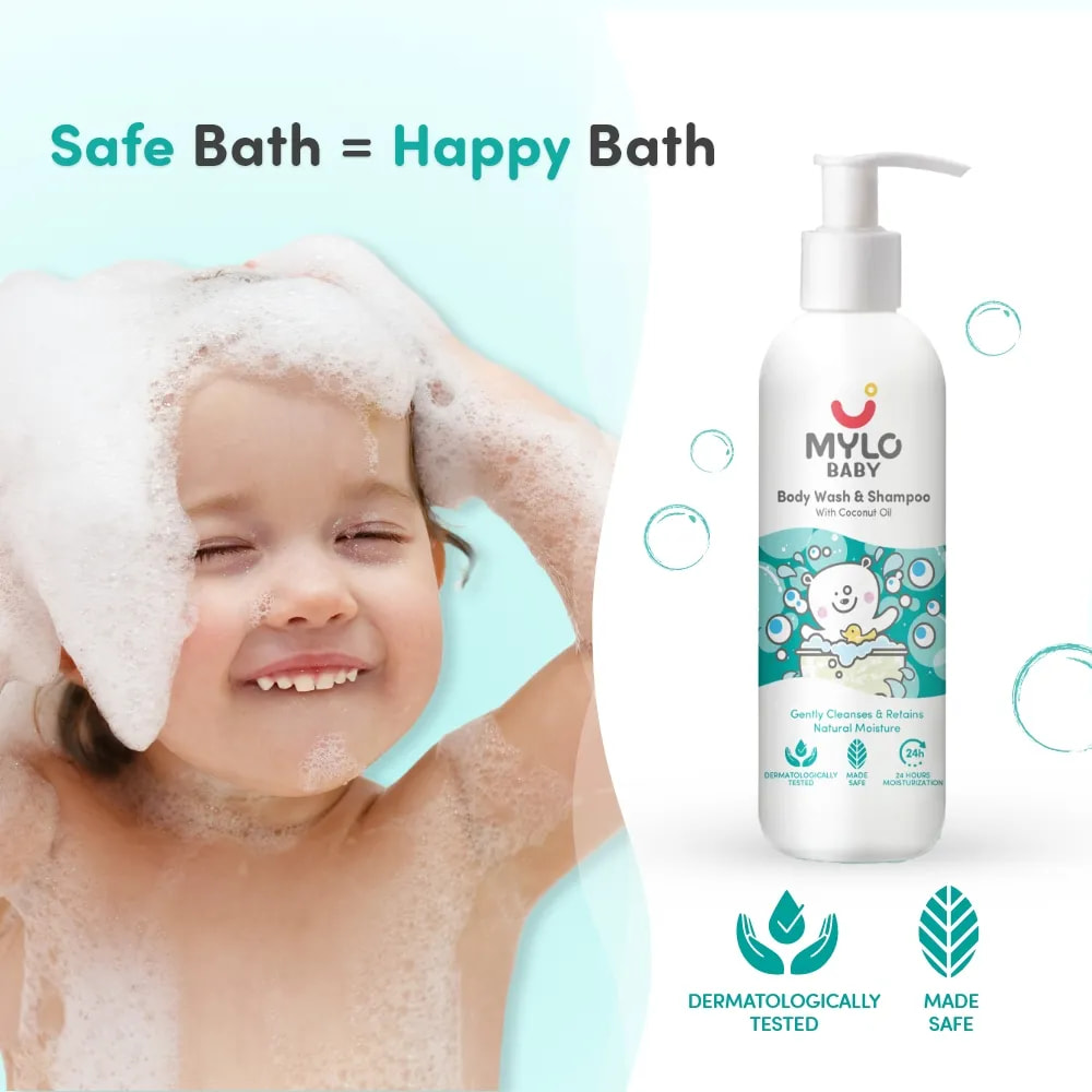 Baby Shampoo and Body Wash | Gentle Cleansing Head-to-Toe | Tear Free Formulation | Retains Natural Moisture | Dermatologically Tested | Made Safe Certified- 200 ml + 200 ml