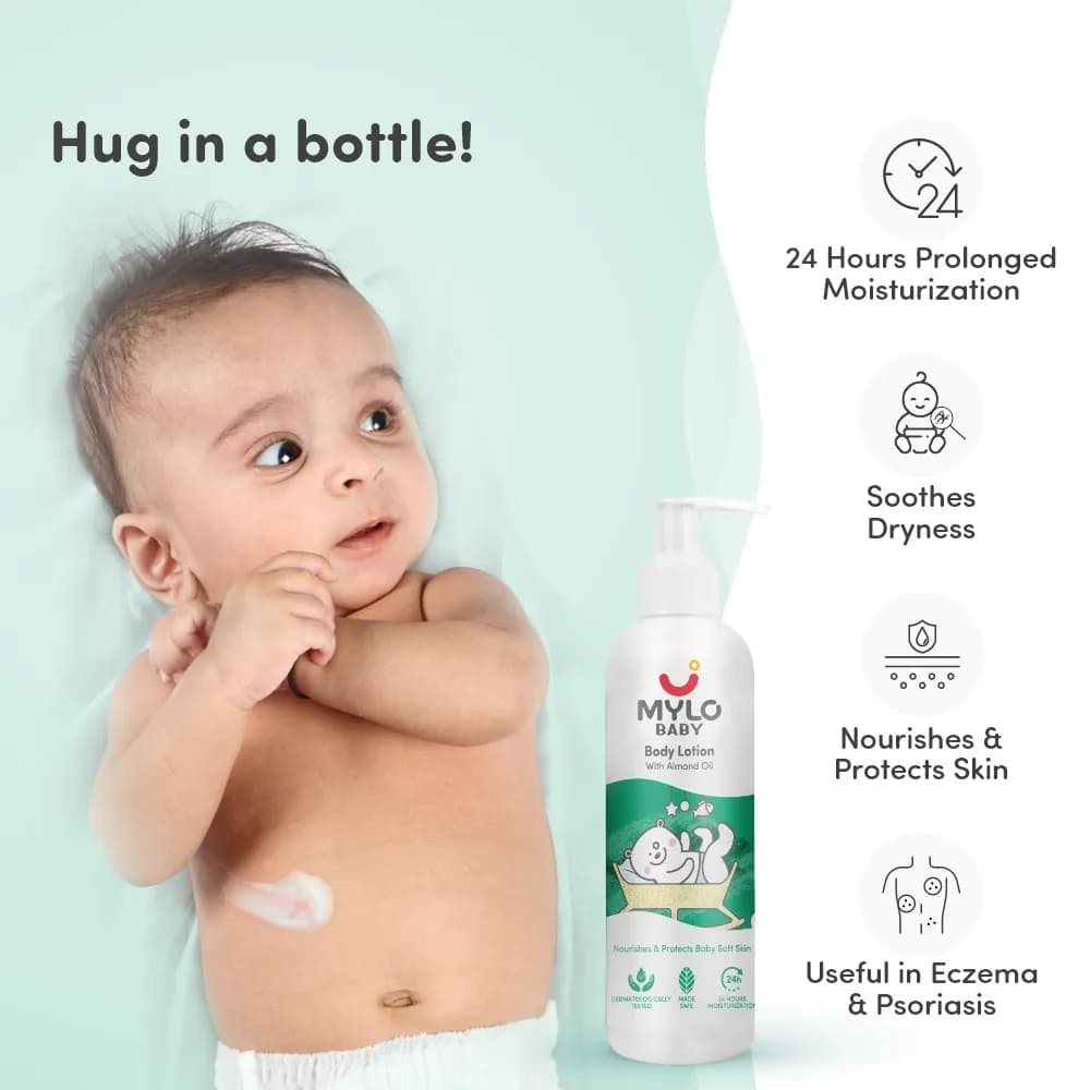 Baby Bath Essentials - Baby Body Wash & Shampoo (200 ml) and Mylo Care Baby Lotion (200 ml) | Tear Free Formulation | 24 Hours Moisturization