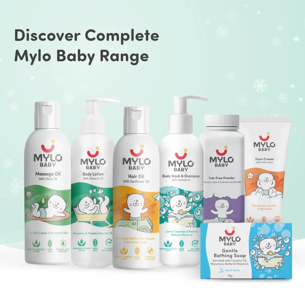 Baby Bath Essentials - Baby Body Wash & Shampoo (200 ml) and Mylo Care Baby Lotion (200 ml) | Tear Free Formulation | 24 Hours Moisturization