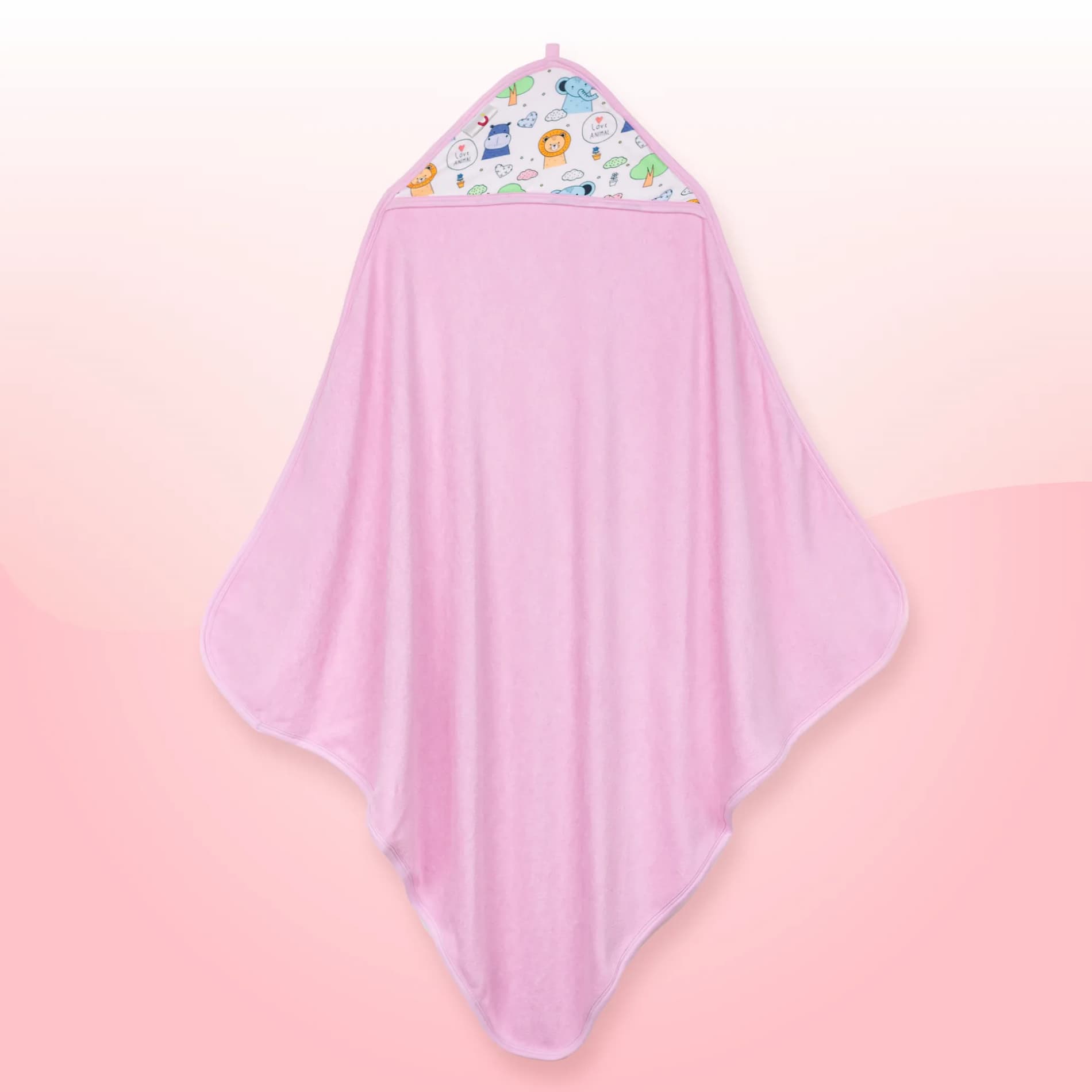 Baby Hooded Towel | Soft, Lightweight & Extra Absorbent |Keeps Baby Snug | Dries 3x Faster than Cotton | Baby Safari - Lavender (78 cm x 78cm)