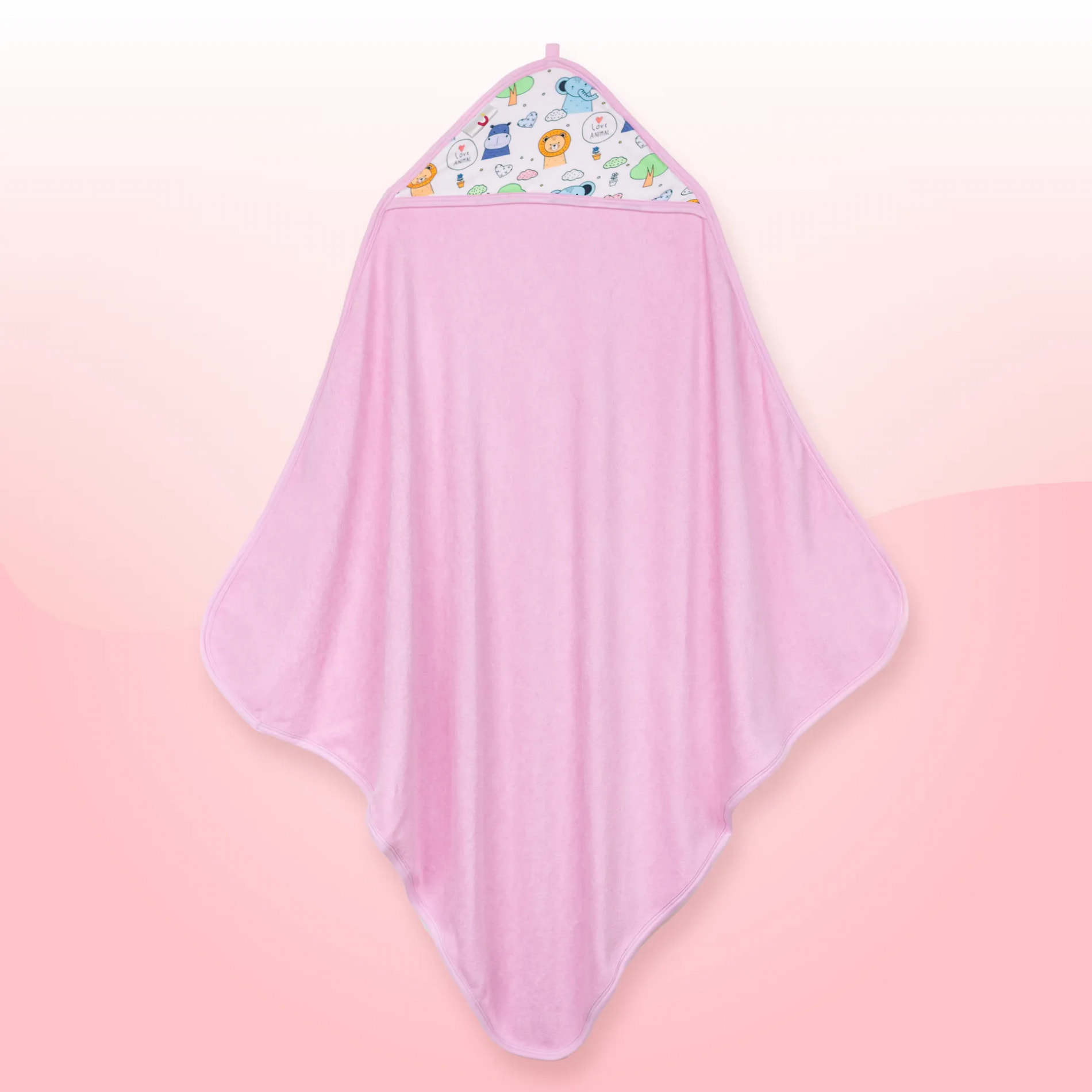 Baby Hooded Towel | Soft, Lightweight & Extra Absorbent |Keeps Baby Snug | Dries 3x Faster than Cotton | Baby Safari - Lavender (78 cm x 78cm)