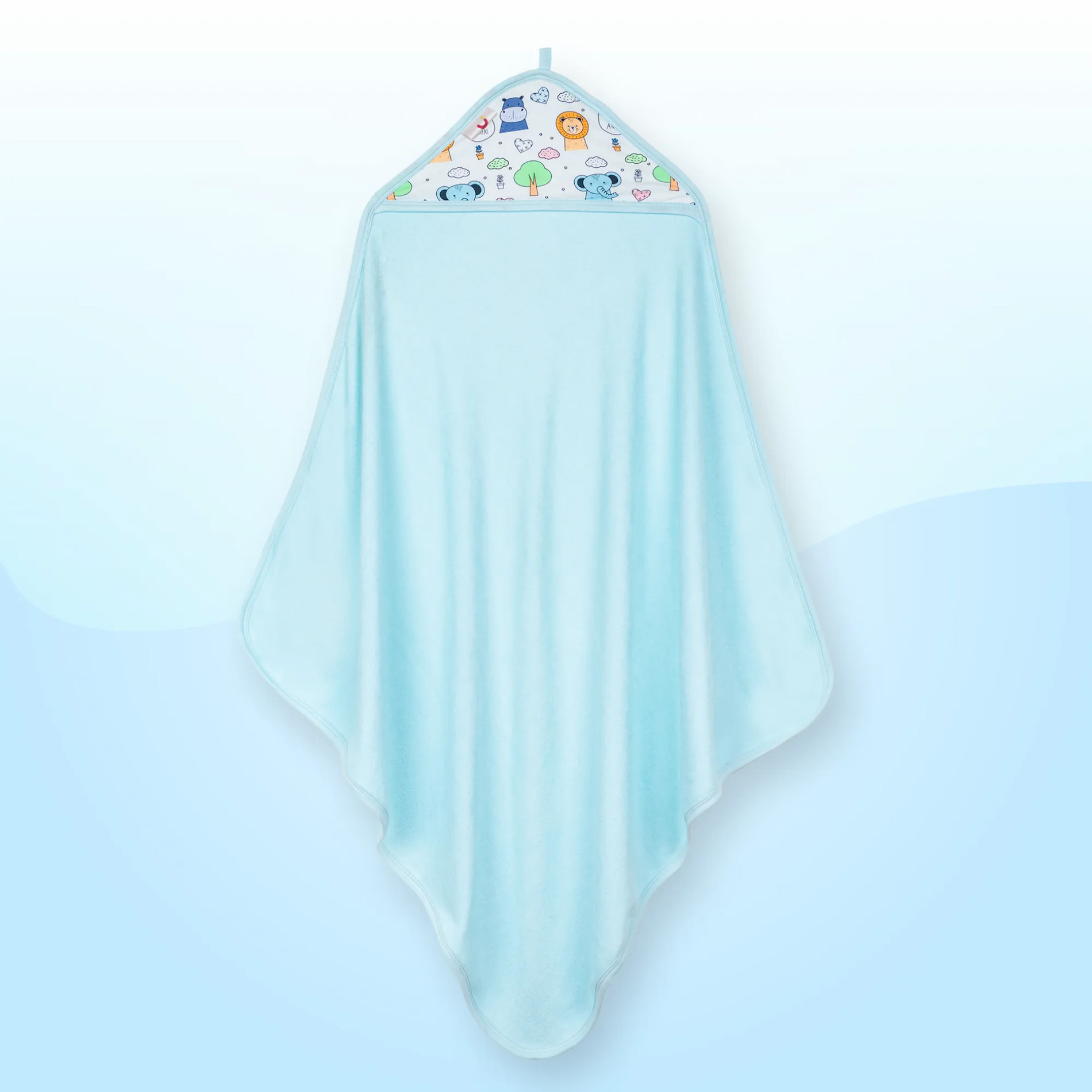 Baby Hooded Towel | Soft, Lightweight & Extra Absorbent |Keeps Baby Snug | Dries 3x Faster than Cotton | Baby Safari - Blue (78 cm x 78cm)
