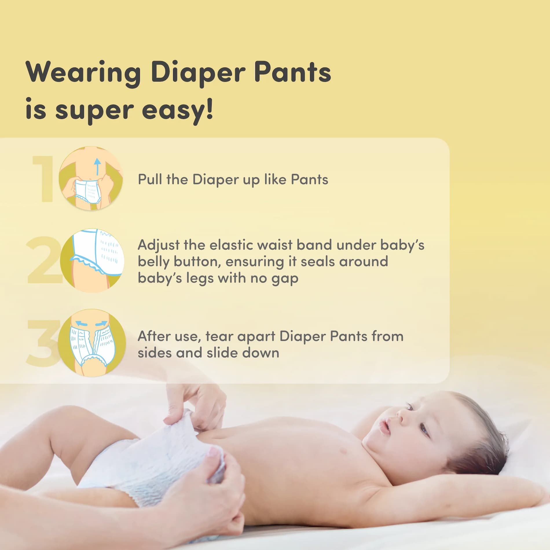 Baby Diaper Pants Medium (M) Size 7-12 kgs (114 count) Leak Proof | Lightweight | Rash Free | 12 Hours Protection | ADL Technology (Pack of 3)