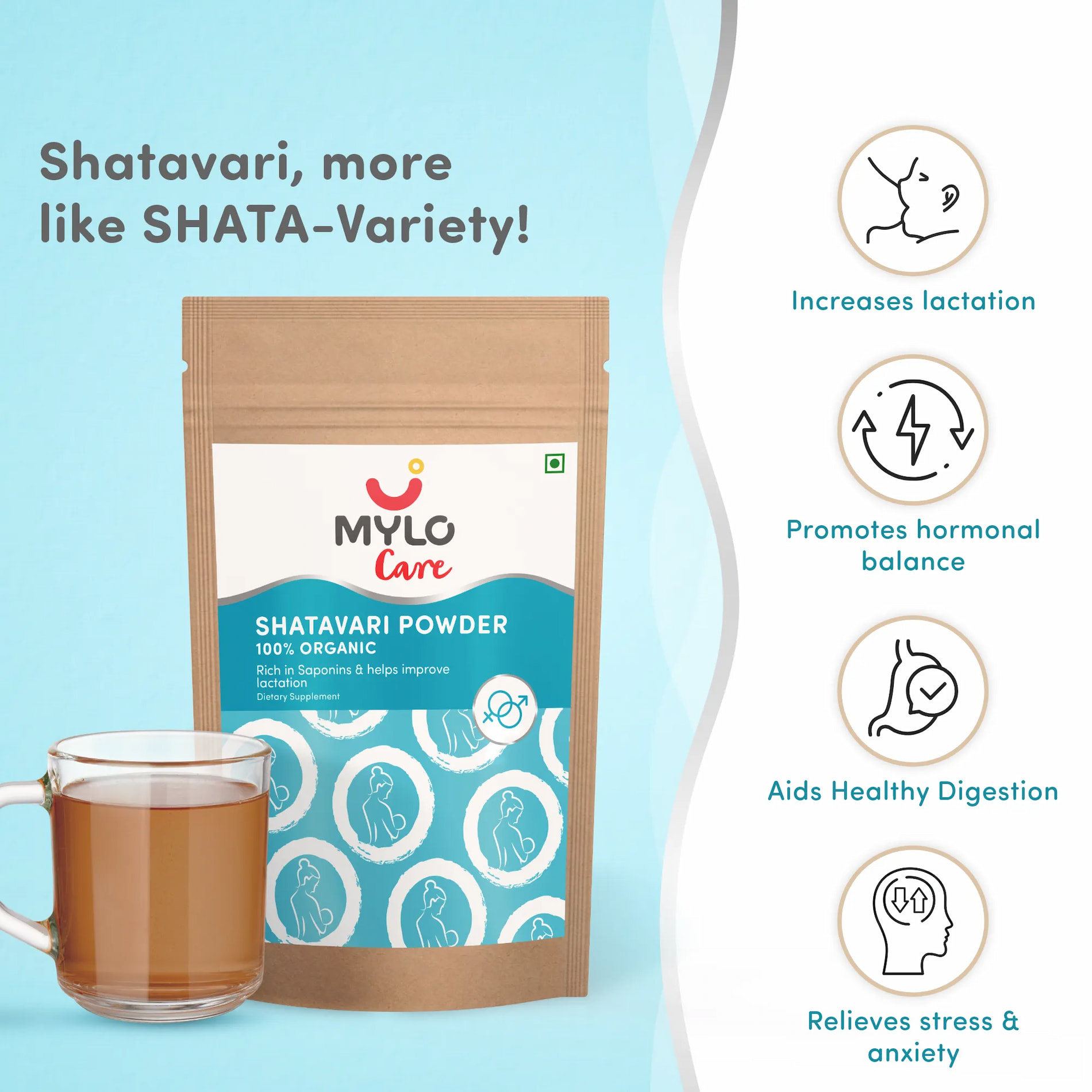 Shatavari Powder for Women | Improves Lactation | Promotes Hormonal Balance | Relieves Stress & Anxiety | Clinically Tested - 100 gm